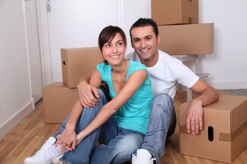 Packed boxes and labelled items prepared for house removals in Enfield